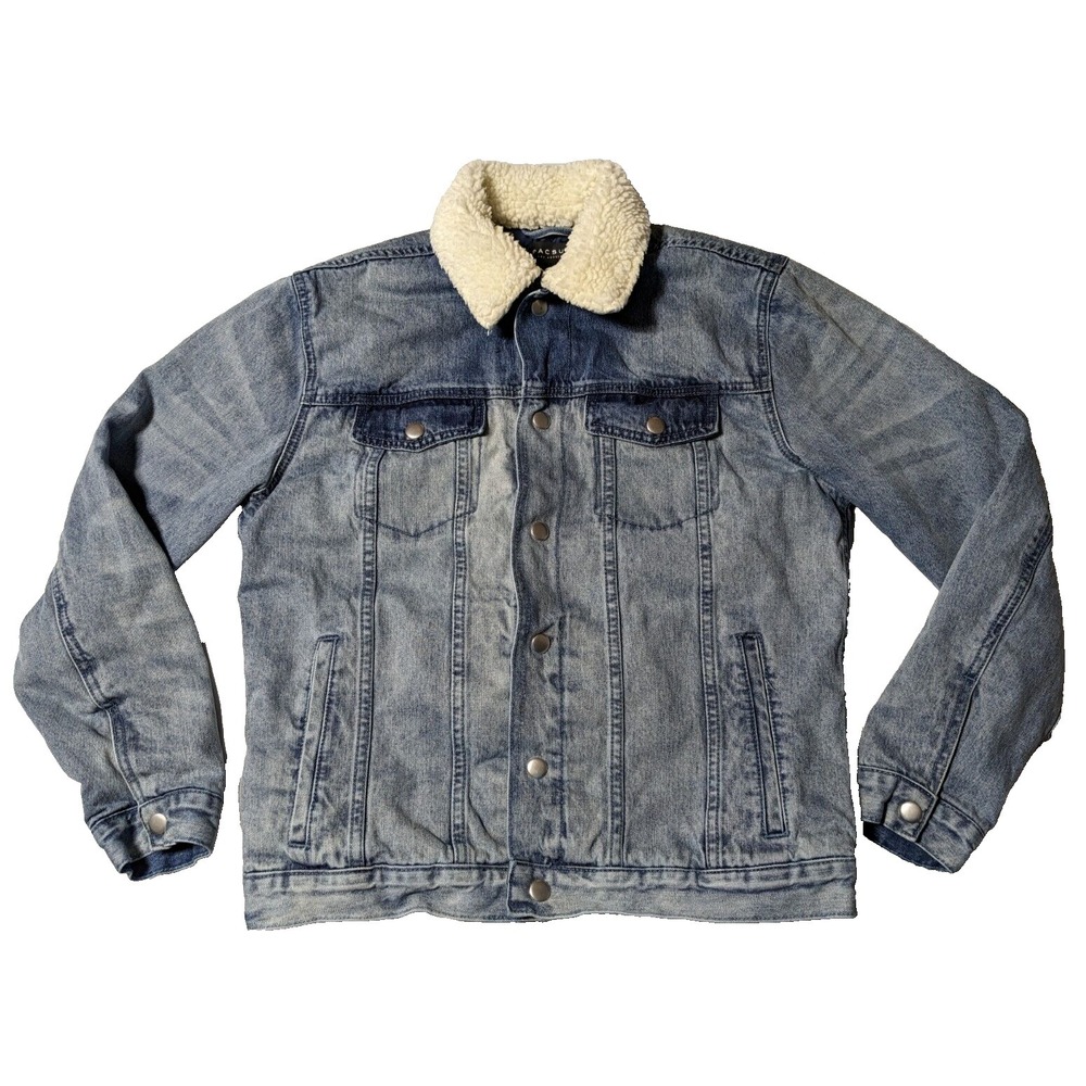 PACSUN Blue Sherpa Collar Lined Snap Men‎ Small Denim Trucker Jacket